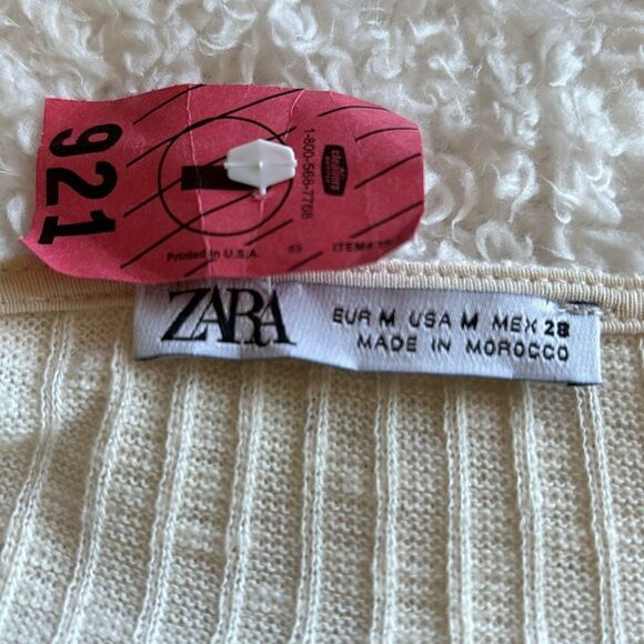 Zara Cream sweater ribbed knit long balloon linen sleeves tie shirt size‎ medium - Picture 10 of 10